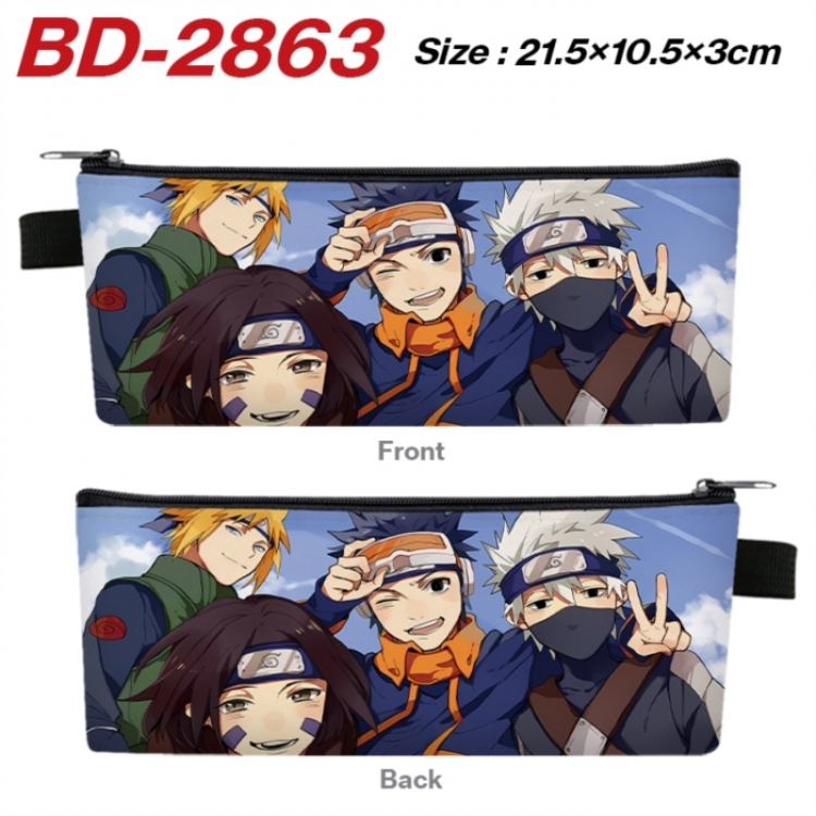 Naruto Anime PU Leather Zipper Pencil Case Stationery Box 21.5X10.5X3CM 