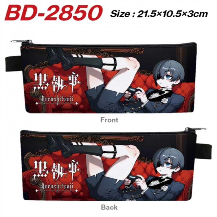 Kuroshitsuji Anime PU Leather Zipper Pencil Case Stationery Box 21.5X10.5X3CM 