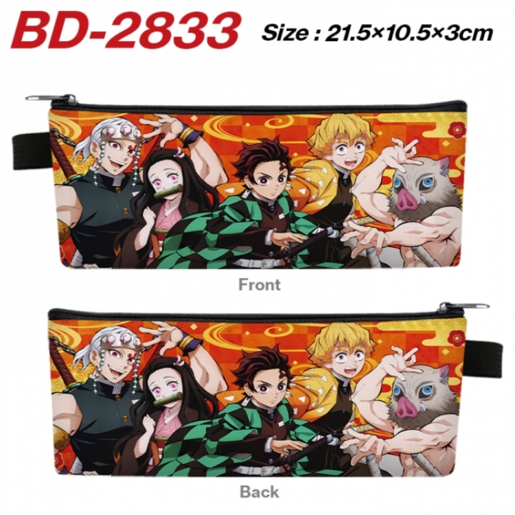 Demon Slayer Kimets Anime PU Leather Zipper Pencil Case Stationery Box 21.5X10.5X3CM 