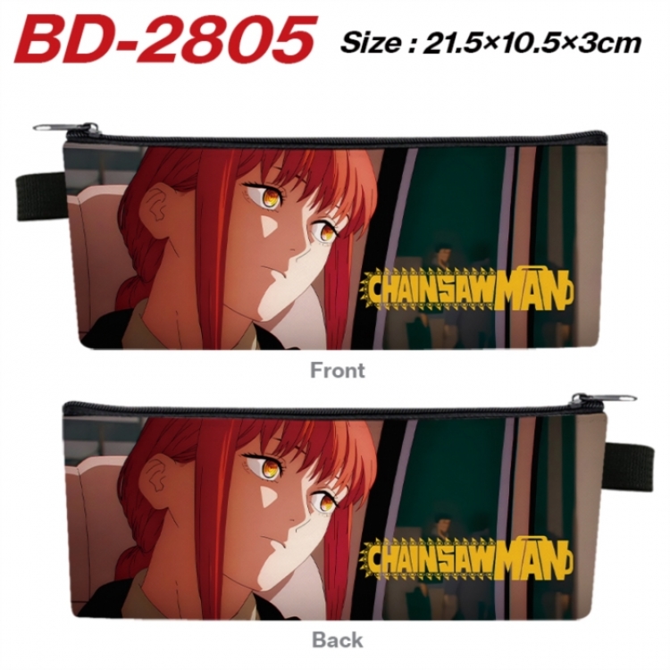Chainsaw Man Anime PU Leather Zipper Pencil Case Stationery Box 21.5X10.5X3CM 