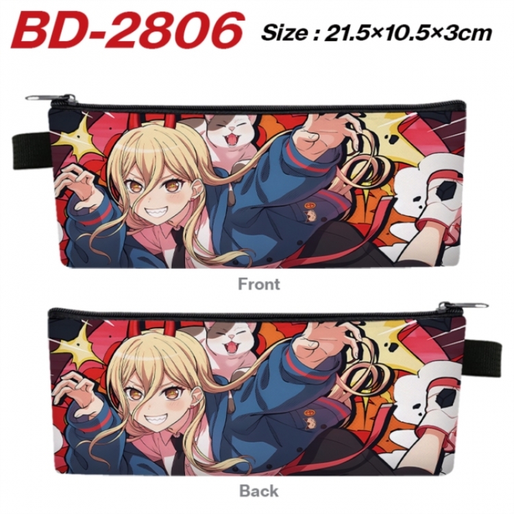 Chainsaw Man Anime PU Leather Zipper Pencil Case Stationery Box 21.5X10.5X3CM 