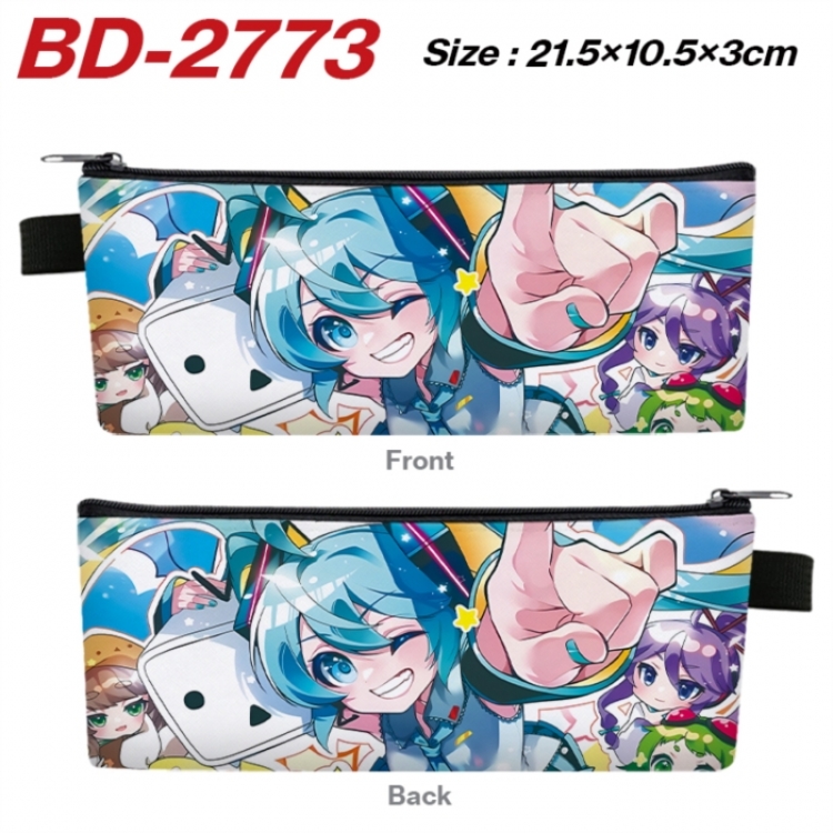 Hatsune Miku Anime PU Leather Zipper Pencil Case Stationery Box 21.5X10.5X3CM 