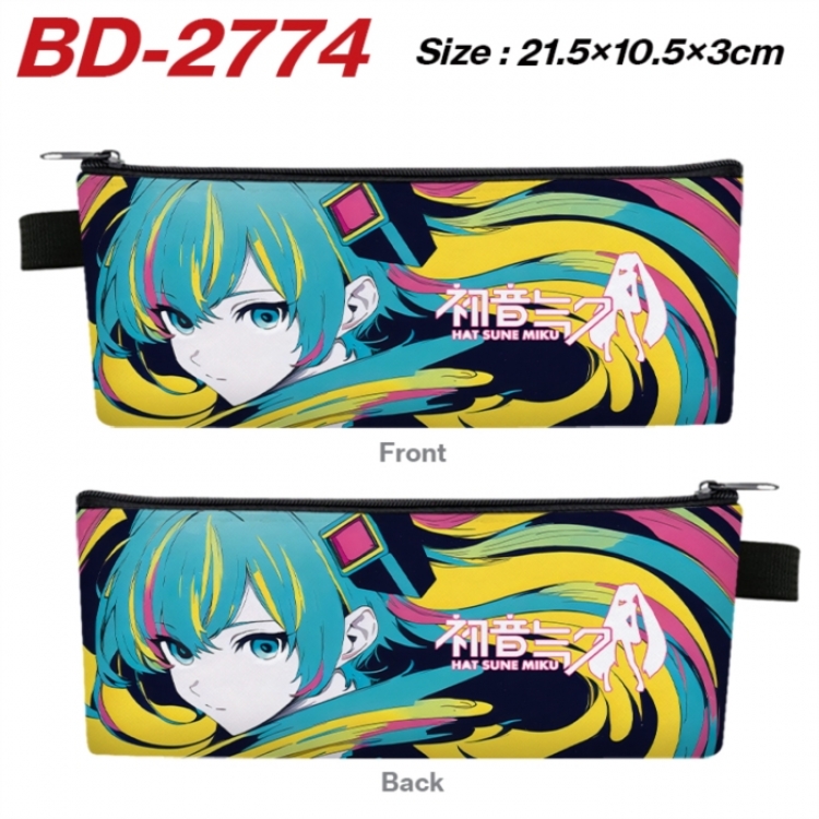 Hatsune Miku Anime PU Leather Zipper Pencil Case Stationery Box 21.5X10.5X3CM 