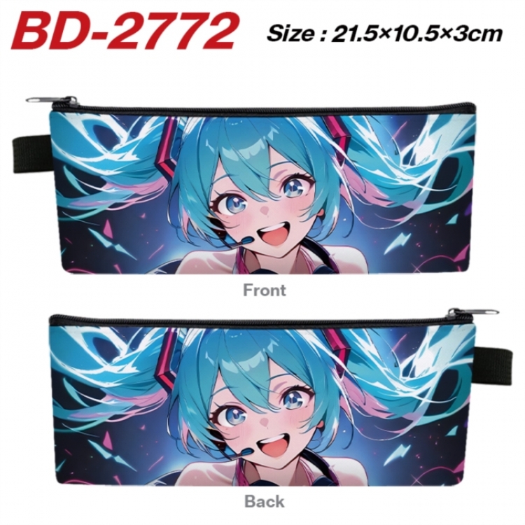 Hatsune Miku Anime PU Leather Zipper Pencil Case Stationery Box 21.5X10.5X3CM 