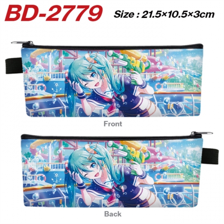 Hatsune Miku Anime PU Leather Zipper Pencil Case Stationery Box 21.5X10.5X3CM 