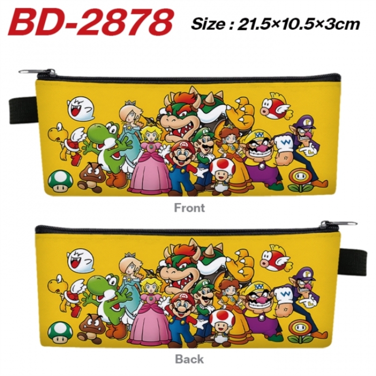 Super Mario Anime PU Leather Zipper Pencil Case Stationery Box 21.5X10.5X3CM 