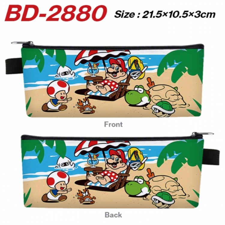 Super Mario Anime PU Leather Zipper Pencil Case Stationery Box 21.5X10.5X3CM 