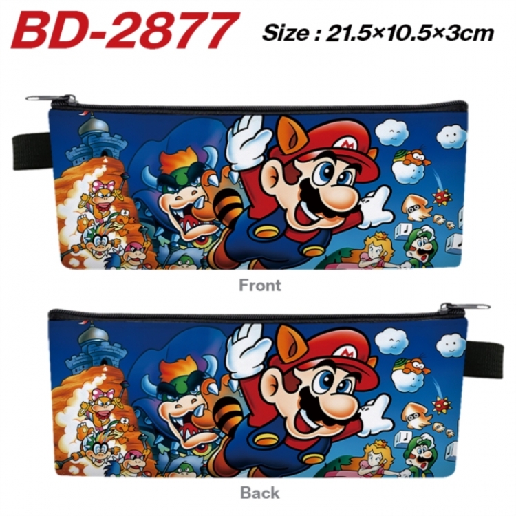 Super Mario Anime PU Leather Zipper Pencil Case Stationery Box 21.5X10.5X3CM 