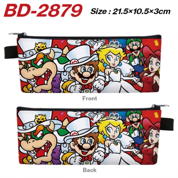Super Mario Anime PU Leather Zipper Pencil Case Stationery Box 21.5X10.5X3CM 