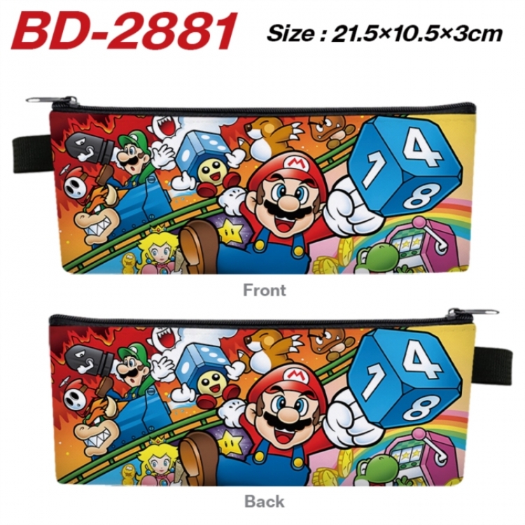 Super Mario Anime PU Leather Zipper Pencil Case Stationery Box 21.5X10.5X3CM 