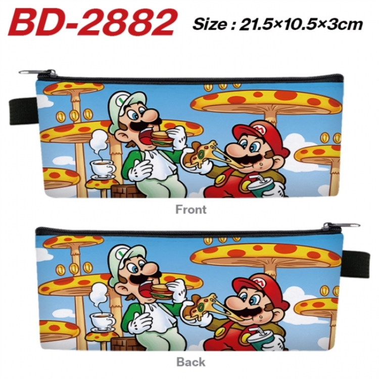 Super Mario Anime PU Leather Zipper Pencil Case Stationery Box 21.5X10.5X3CM 