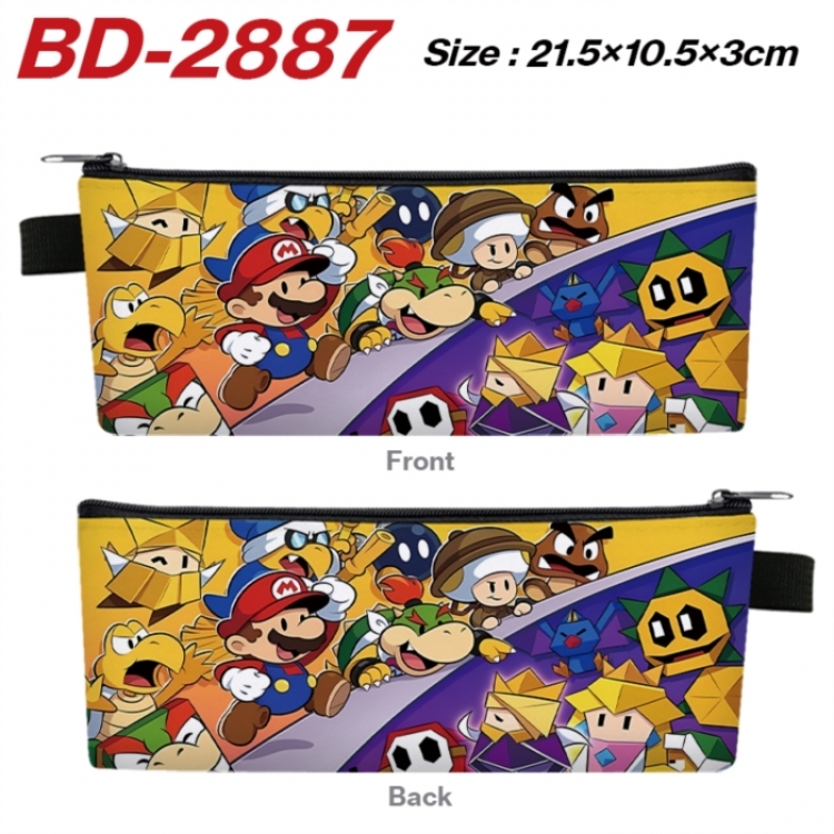 Super Mario Anime PU Leather Zipper Pencil Case Stationery Box 21.5X10.5X3CM 
