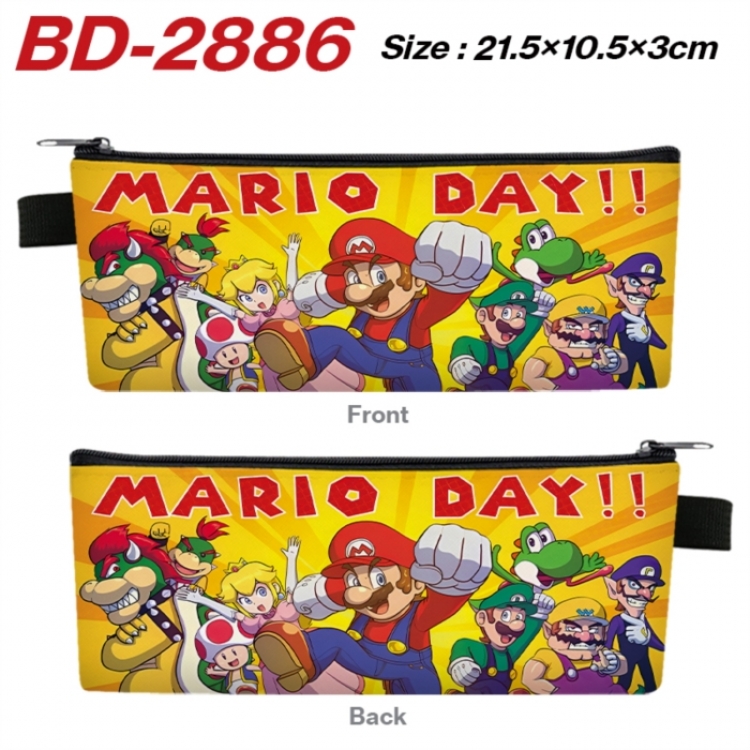 Super Mario Anime PU Leather Zipper Pencil Case Stationery Box 21.5X10.5X3CM 