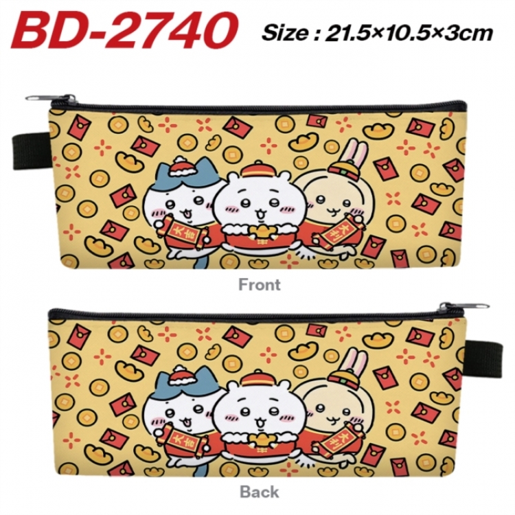 Chiikawa Anime PU Leather Zipper Pencil Case Stationery Box 21.5X10.5X3CM 