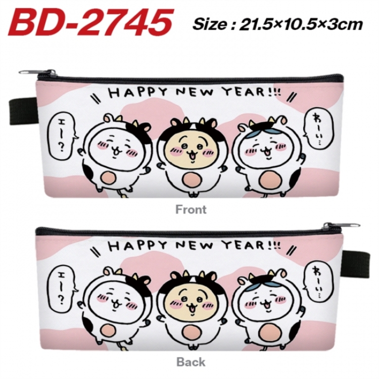 Chiikawa Anime PU Leather Zipper Pencil Case Stationery Box 21.5X10.5X3CM 