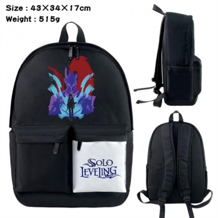  Solo Leveling:Arise Anime black and white classic waterproof canvas backpack 43X34X17CM