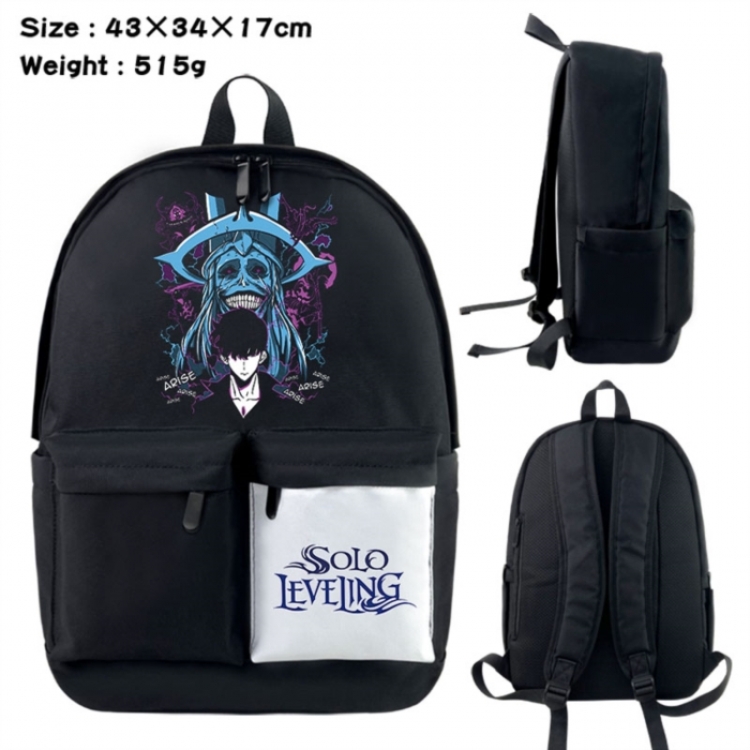  Solo Leveling:Arise Anime black and white classic waterproof canvas backpack 43X34X17CM