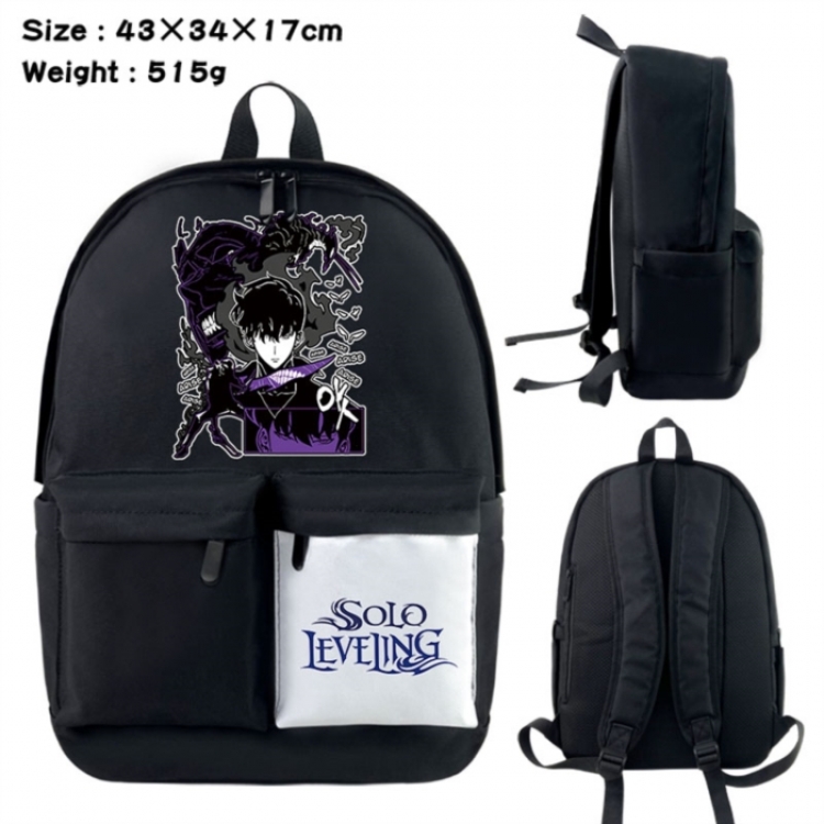  Solo Leveling:Arise Anime black and white classic waterproof canvas backpack 43X34X17CM