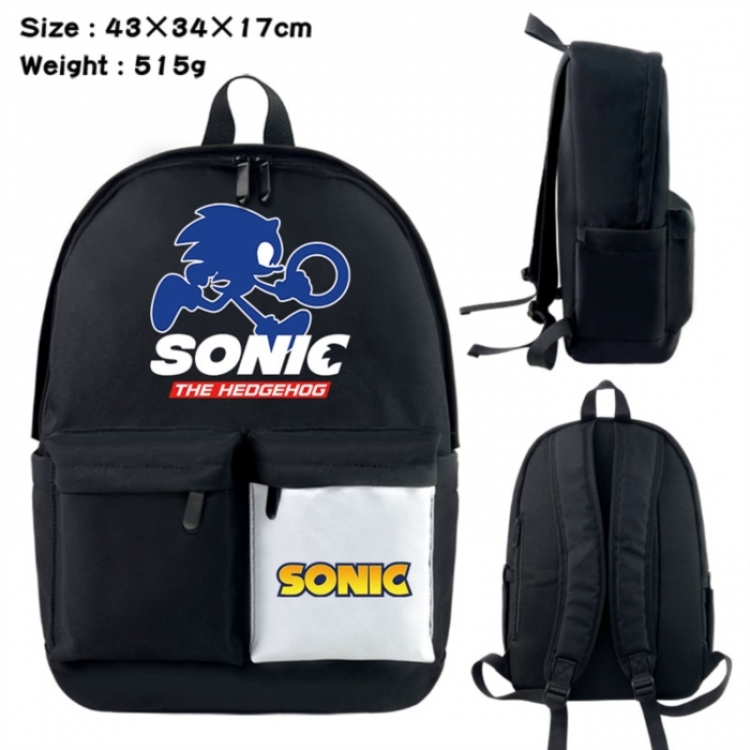 Sonic The Hedgehog Anime black and white classic waterproof canvas backpack 43X34X17CM