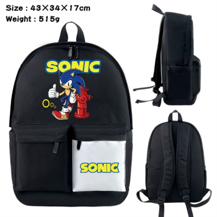 Sonic The Hedgehog Anime black and white classic waterproof canvas backpack 43X34X17CM