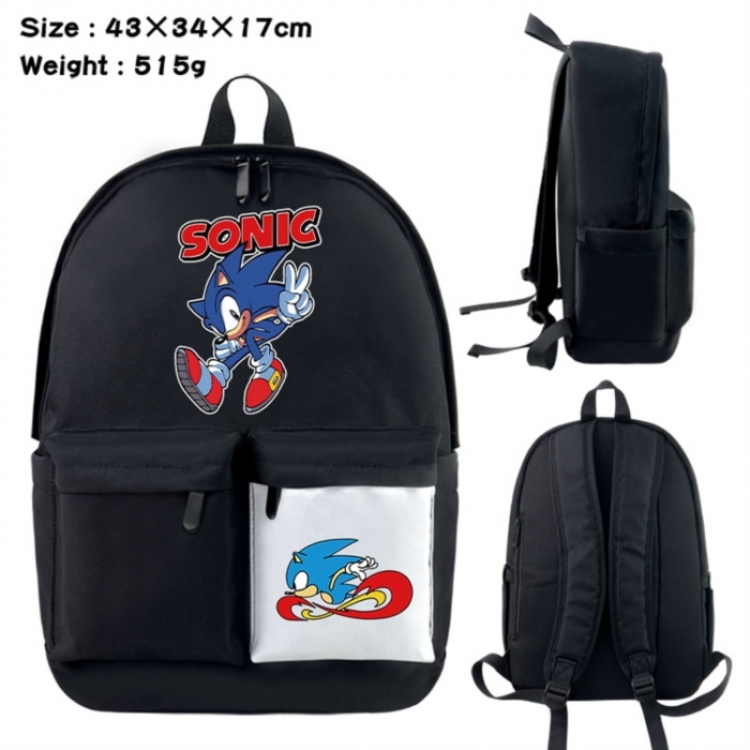 Sonic The Hedgehog Anime black and white classic waterproof canvas backpack 43X34X17CM