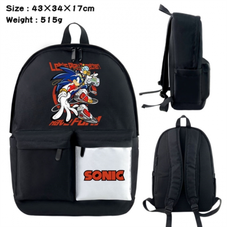 Sonic The Hedgehog Anime black and white classic waterproof canvas backpack 43X34X17CM