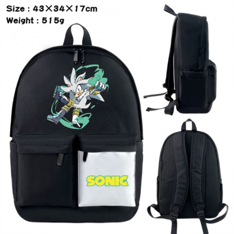 Sonic The Hedgehog Anime black and white classic waterproof canvas backpack 43X34X17CM