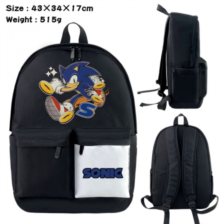 Sonic The Hedgehog Anime black and white classic waterproof canvas backpack 43X34X17CM