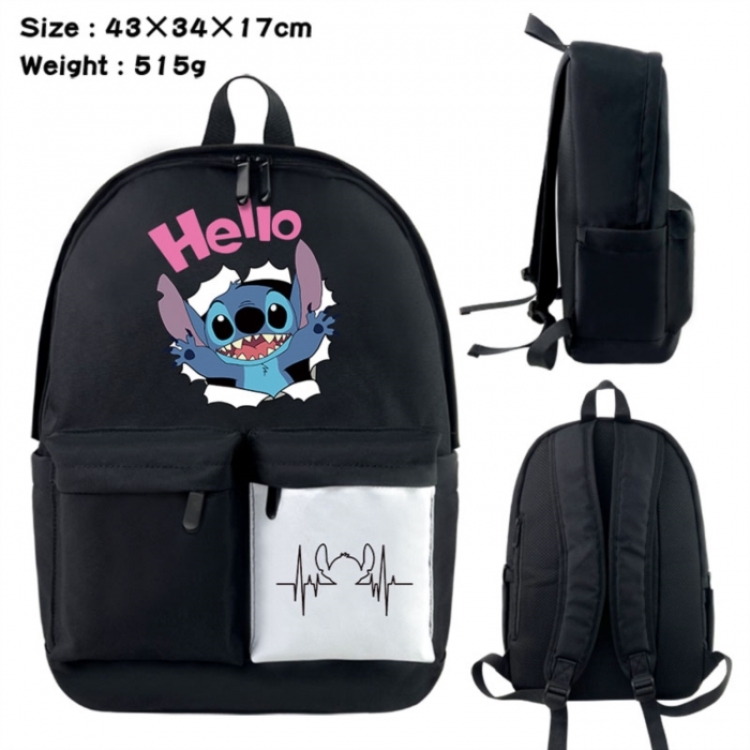 Lilo & Stitch Anime black and white classic waterproof canvas backpack 43X34X17CM