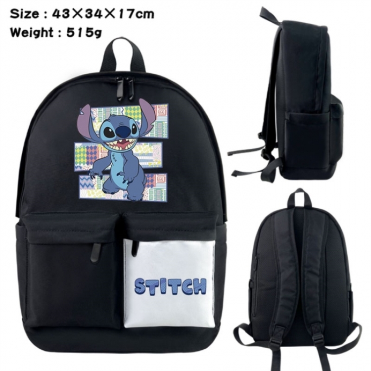 Lilo & Stitch Anime black and white classic waterproof canvas backpack 43X34X17CM