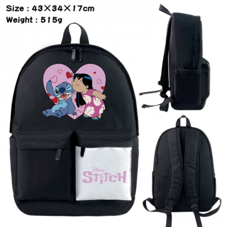 Lilo & Stitch Anime black and white classic waterproof canvas backpack 43X34X17CM