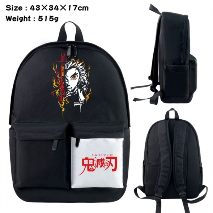Demon Slayer Kimets Anime black and white classic waterproof canvas backpack 43X34X17CM