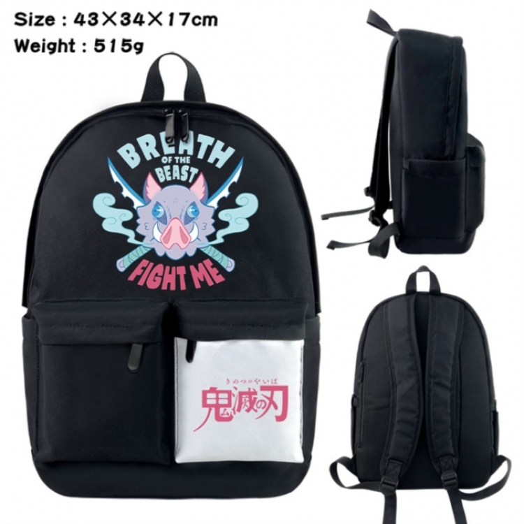 Demon Slayer Kimets Anime black and white classic waterproof canvas backpack 43X34X17CM