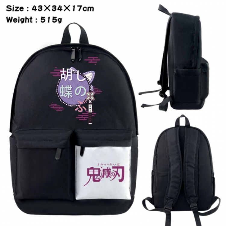 Demon Slayer Kimets Anime black and white classic waterproof canvas backpack 43X34X17CM