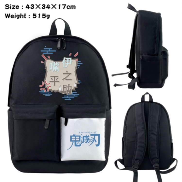 Demon Slayer Kimets Anime black and white classic waterproof canvas backpack 43X34X17CM