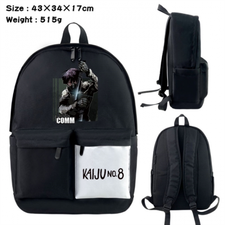 KAIJU NUMBER EIGHT Anime black and white classic waterproof canvas backpack 43X34X17CM