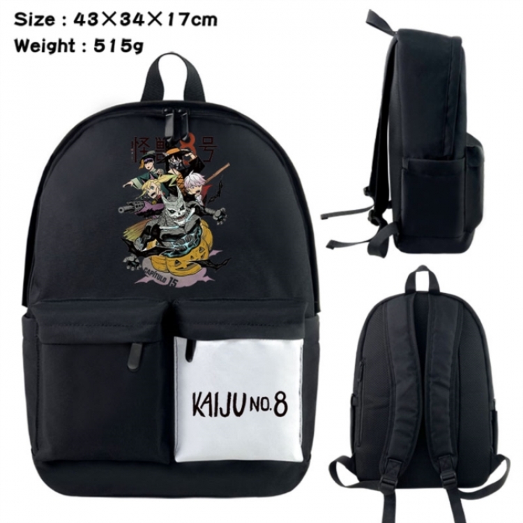 KAIJU NUMBER EIGHT Anime black and white classic waterproof canvas backpack 43X34X17CM