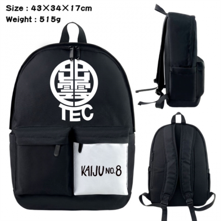KAIJU NUMBER EIGHT Anime black and white classic waterproof canvas backpack 43X34X17CM