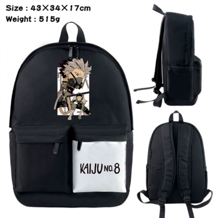 KAIJU NUMBER EIGHT Anime black and white classic waterproof canvas backpack 43X34X17CM