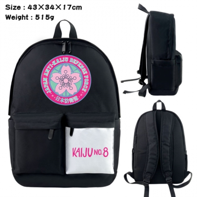 KAIJU NUMBER EIGHT Anime black and white classic waterproof canvas backpack 43X34X17CM