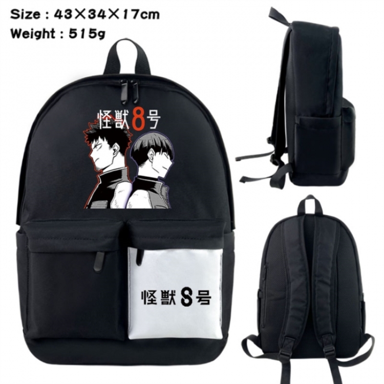KAIJU NUMBER EIGHT Anime black and white classic waterproof canvas backpack 43X34X17CM