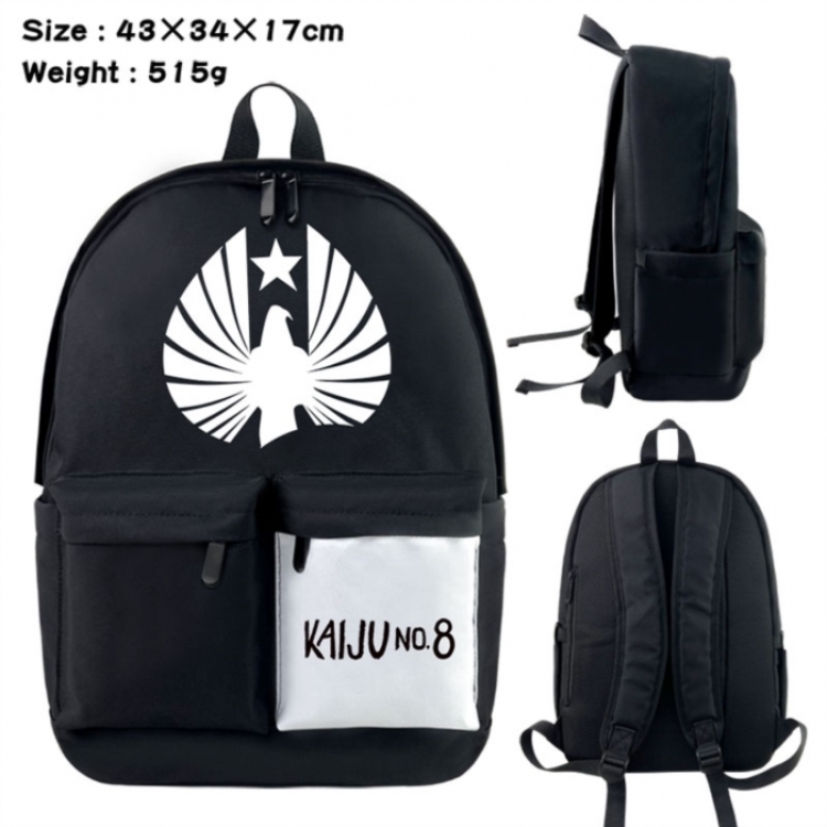 KAIJU NUMBER EIGHT Anime black and white classic waterproof canvas backpack 43X34X17CM