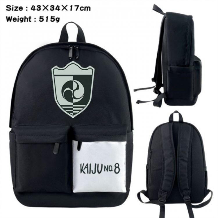 KAIJU NUMBER EIGHT Anime black and white classic waterproof canvas backpack 43X34X17CM