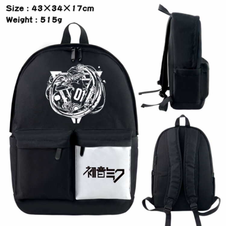 Hatsune Miku Anime black and white classic waterproof canvas backpack 43X34X17CM