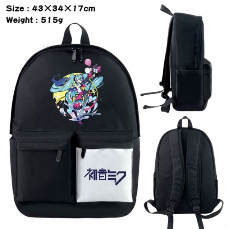 Hatsune Miku Anime black and white classic waterproof canvas backpack 43X34X17CM