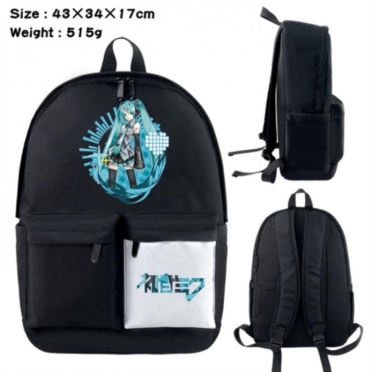Hatsune Miku Anime black and white classic waterproof canvas backpack 43X34X17CM