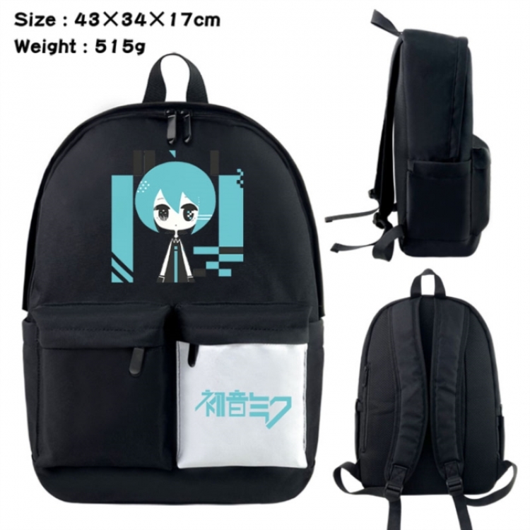 Hatsune Miku Anime black and white classic waterproof canvas backpack 43X34X17CM