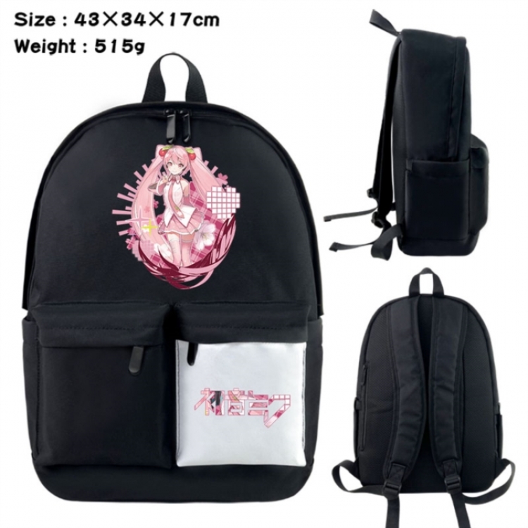 Hatsune Miku Anime black and white classic waterproof canvas backpack 43X34X17CM