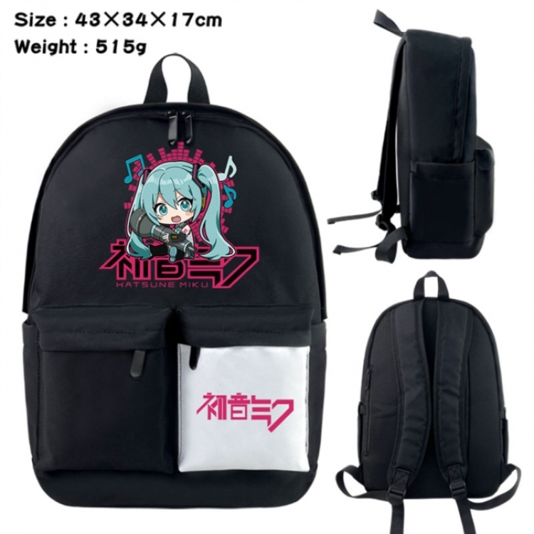 Hatsune Miku Anime black and white classic waterproof canvas backpack 43X34X17CM