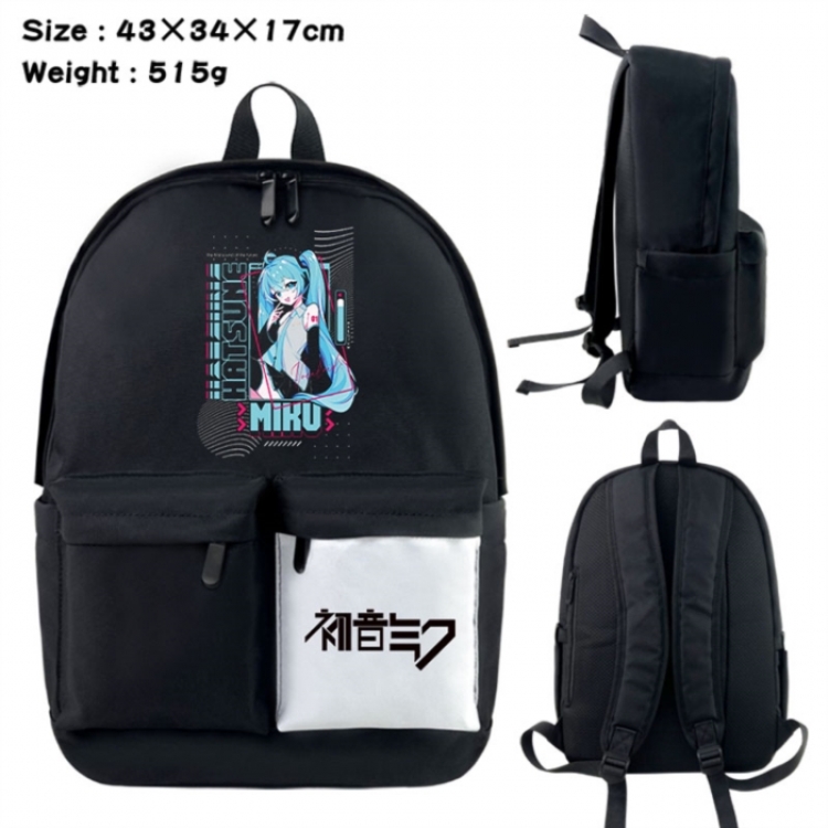Hatsune Miku Anime black and white classic waterproof canvas backpack 43X34X17CM